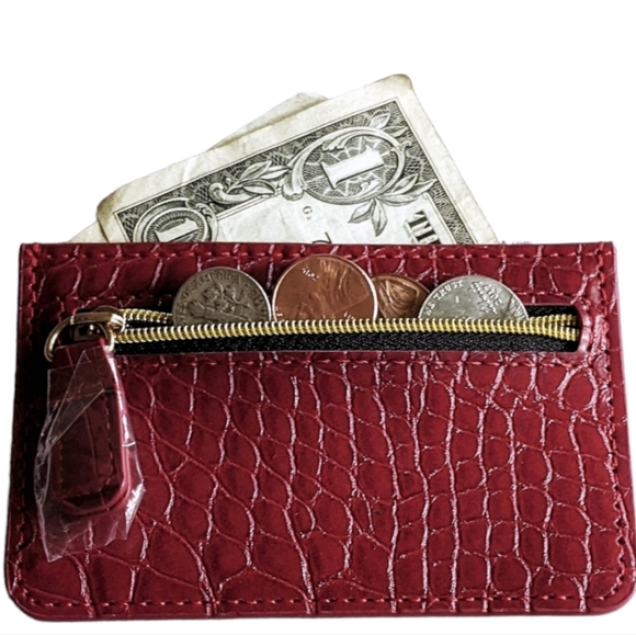 🔖NWT! B-Low The Belt Slim Minimalist Wallet Red Croc Gold Zipper Accent - Picture 5 of 7